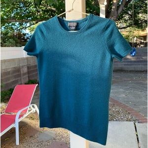 Sutton Studio Cashmere Classic forest green dark teal short sleeves sweater XS